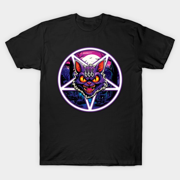 Devil Cat 666 Pentagram T-Shirt by Gothic Museum